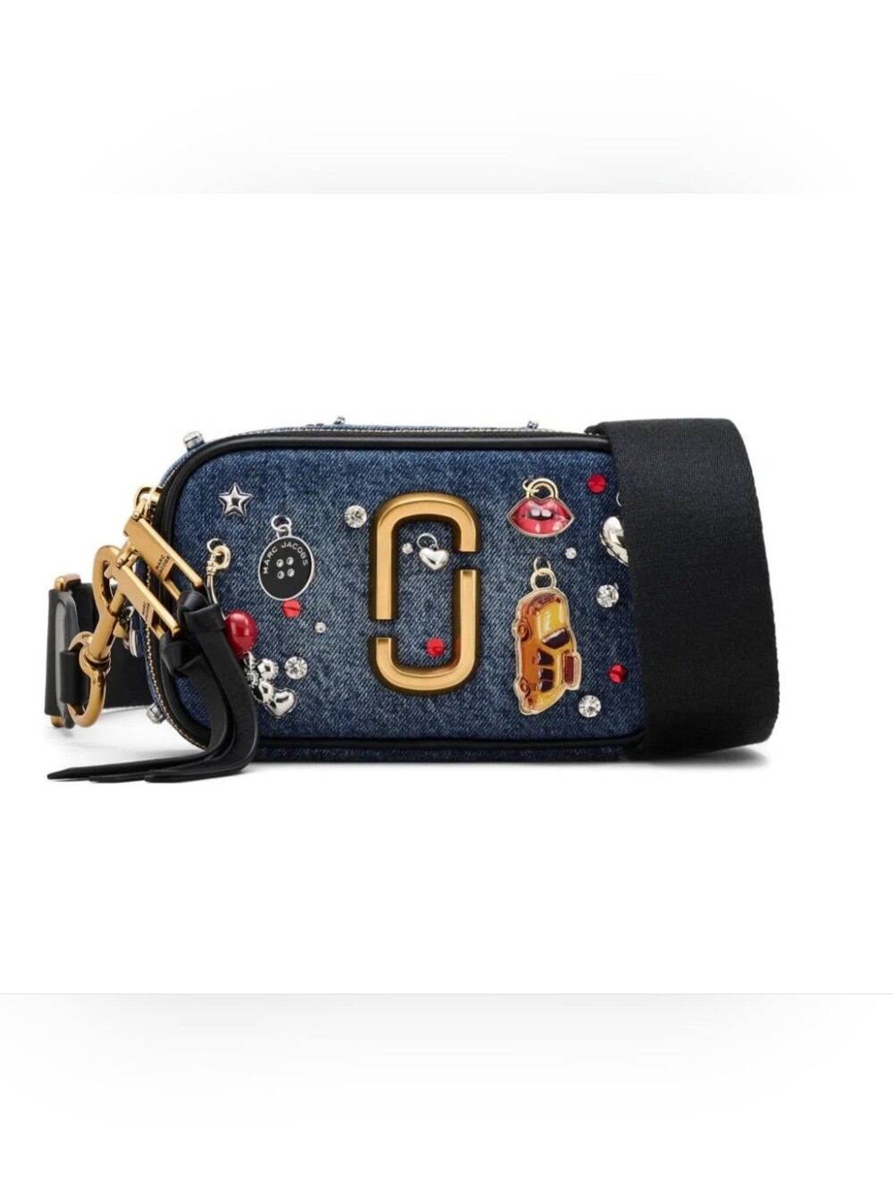 Marc Jacobs The Trinket Charm Denim Snapshot Bag With Charm Embellishments RARE